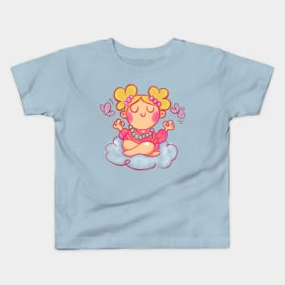 Zen girl on a dream cloud meditation Kids T-Shirt